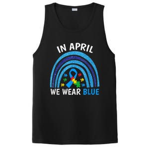 Autism Awareness Wo In April We Wear Blue Rainbow Puzzle PosiCharge Competitor Tank