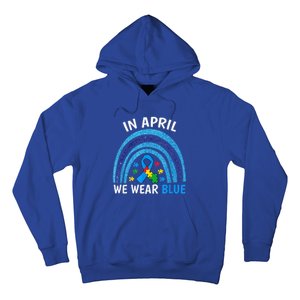 Autism Awareness Wo In April We Wear Blue Rainbow Puzzle Hoodie