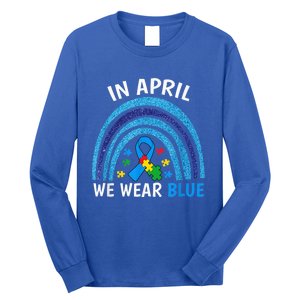 Autism Awareness Wo In April We Wear Blue Rainbow Puzzle Long Sleeve Shirt