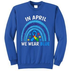 Autism Awareness Wo In April We Wear Blue Rainbow Puzzle Sweatshirt