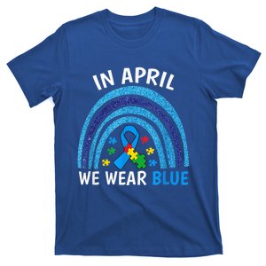 Autism Awareness Wo In April We Wear Blue Rainbow Puzzle T-Shirt