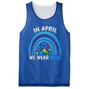 Autism Awareness Wo In April We Wear Blue Rainbow Puzzle Mesh Reversible Basketball Jersey Tank