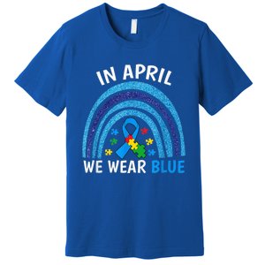 Autism Awareness Wo In April We Wear Blue Rainbow Puzzle Premium T-Shirt