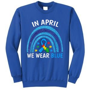 Autism Awareness Wo In April We Wear Blue Rainbow Puzzle Tall Sweatshirt