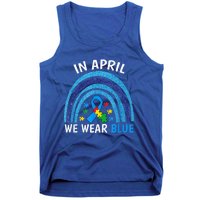 Autism Awareness Wo In April We Wear Blue Rainbow Puzzle Tank Top