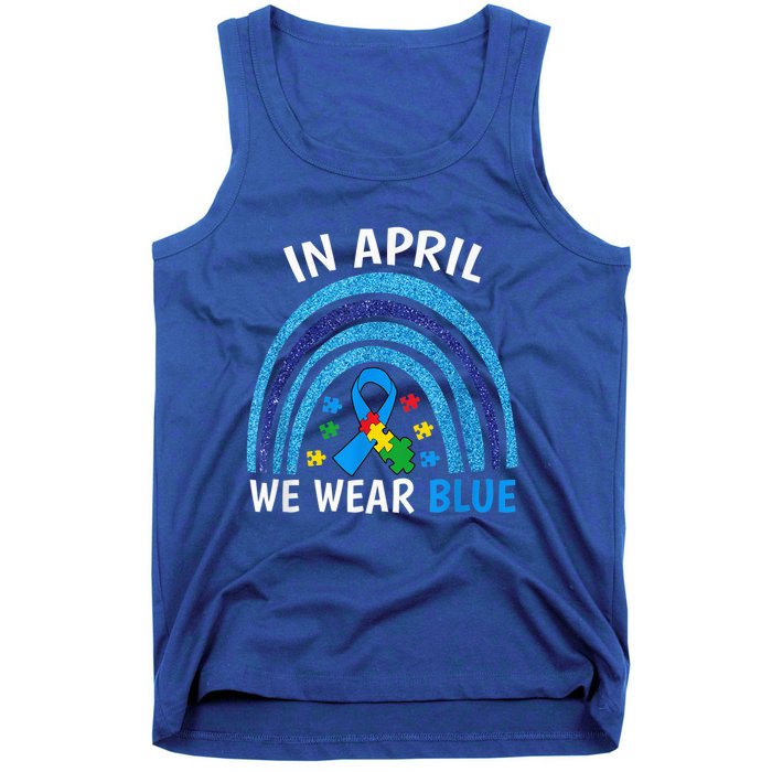 Autism Awareness Wo In April We Wear Blue Rainbow Puzzle Tank Top