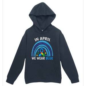 Autism Awareness Wo In April We Wear Blue Rainbow Puzzle Urban Pullover Hoodie