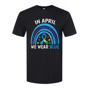 Autism Awareness Wo In April We Wear Blue Rainbow Puzzle Softstyle CVC T-Shirt