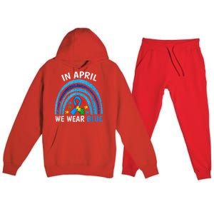 Autism Awareness Wo In April We Wear Blue Rainbow Puzzle Premium Hooded Sweatsuit Set