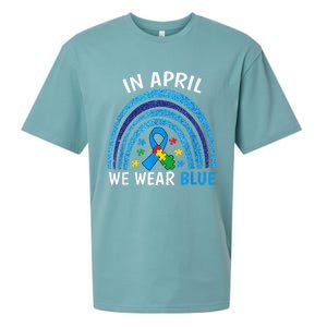 Autism Awareness Wo In April We Wear Blue Rainbow Puzzle Sueded Cloud Jersey T-Shirt