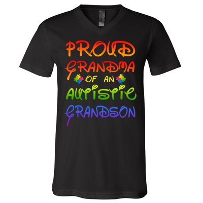 Autism Awareness Wear Proud Grandma Of Grandson Cool Gift V-Neck T-Shirt