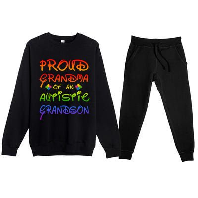 Autism Awareness Wear Proud Grandma Of Grandson Cool Gift Premium Crewneck Sweatsuit Set