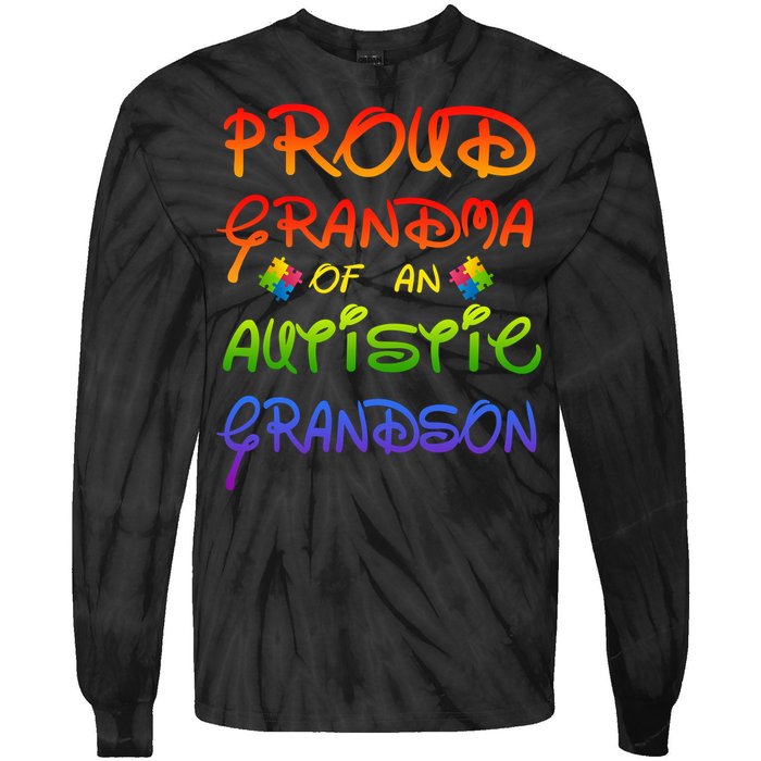 Autism Awareness Wear Proud Grandma Of Grandson Cool Gift Tie-Dye Long Sleeve Shirt