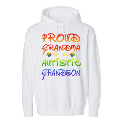 Autism Awareness Wear Proud Grandma Of Grandson Cool Gift Garment-Dyed Fleece Hoodie