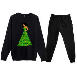 African American Woman Christmas Tree Xmas Decor Premium Crewneck Sweatsuit Set