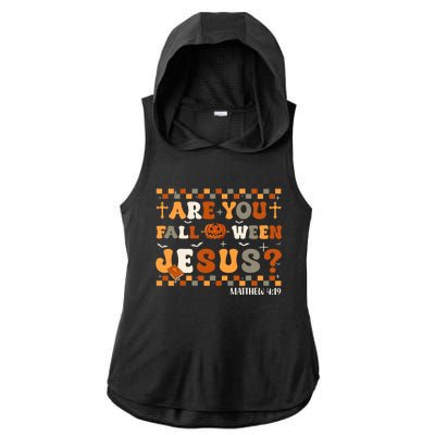 Autumn Are You Falloween Jesus Christian Halloween Pumpkin Ladies PosiCharge Tri-Blend Wicking Draft Hoodie Tank