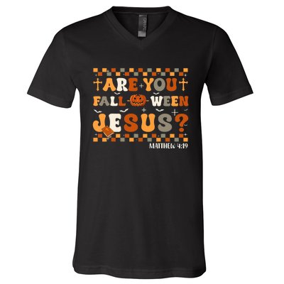 Autumn Are You Falloween Jesus Christian Halloween Pumpkin V-Neck T-Shirt