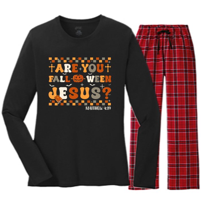 Autumn Are You Falloween Jesus Christian Halloween Pumpkin Women's Long Sleeve Flannel Pajama Set 