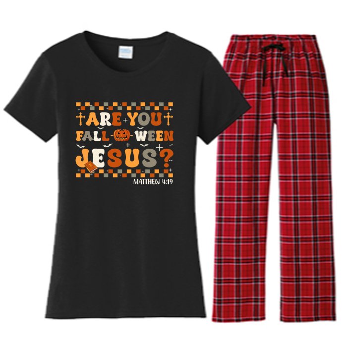 Autumn Are You Falloween Jesus Christian Halloween Pumpkin Women's Flannel Pajama Set