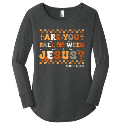 Autumn Are You Falloween Jesus Christian Halloween Pumpkin Women's Perfect Tri Tunic Long Sleeve Shirt