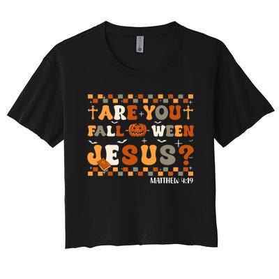 Autumn Are You Falloween Jesus Christian Halloween Pumpkin Women's Crop Top Tee