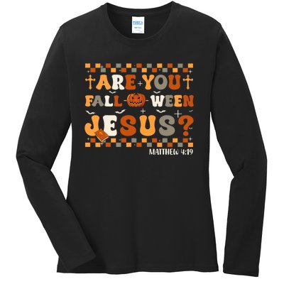 Autumn Are You Falloween Jesus Christian Halloween Pumpkin Ladies Long Sleeve Shirt