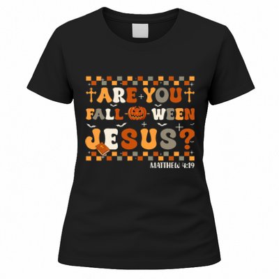 Autumn Are You Falloween Jesus Christian Halloween Pumpkin Women's T-Shirt