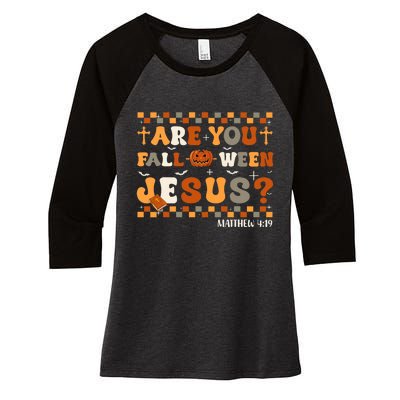 Autumn Are You Falloween Jesus Christian Halloween Pumpkin Women's Tri-Blend 3/4-Sleeve Raglan Shirt