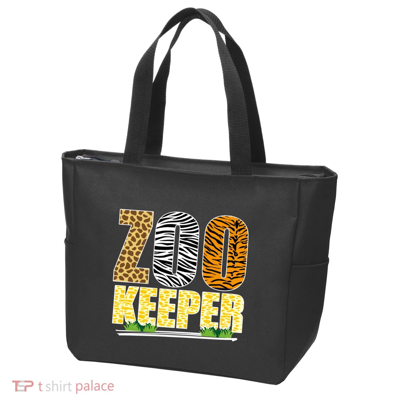 African Animals Zebra Giraffe Zookeeper Zoo Keeper Zip Tote Bag