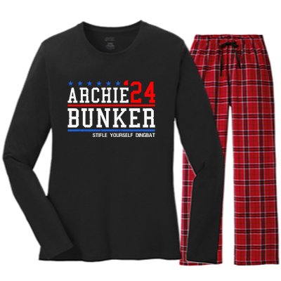 Archie Bunker 24 For President 2024 Women's Long Sleeve Flannel Pajama Set 