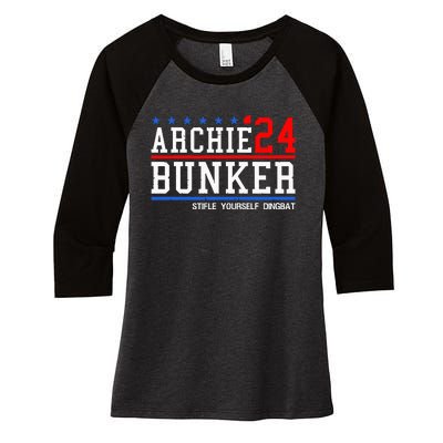 Archie Bunker 24 For President 2024 Women's Tri-Blend 3/4-Sleeve Raglan Shirt