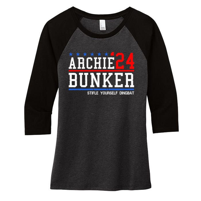 Archie Bunker 24 For President 2024 Women's Tri-Blend 3/4-Sleeve Raglan Shirt