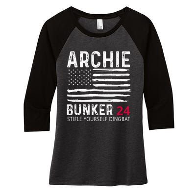 Archie Bunker 24. Stifle Yourself Dingbat Women's Tri-Blend 3/4-Sleeve Raglan Shirt