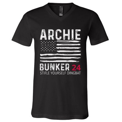 Archie Bunker 24. Stifle Yourself Dingbat V-Neck T-Shirt