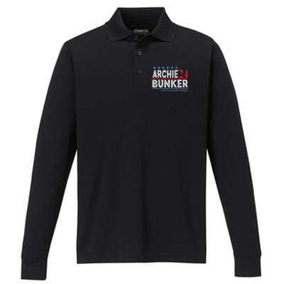 Archie Bunker 24 For President 2024 Performance Long Sleeve Polo