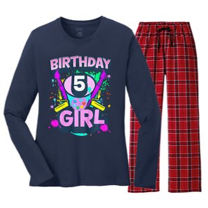 Artist Birthday 5 Year Old Painter 5th Birthday Party Women's Long Sleeve Flannel Pajama Set 