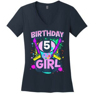 Artist Birthday 5 Year Old Painter 5th Birthday Party Women's V-Neck T-Shirt