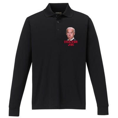 Anti Biden AntiBiden Pro Trump 2024 ProTrump Funny Traitor Joe Meme Performance Long Sleeve Polo