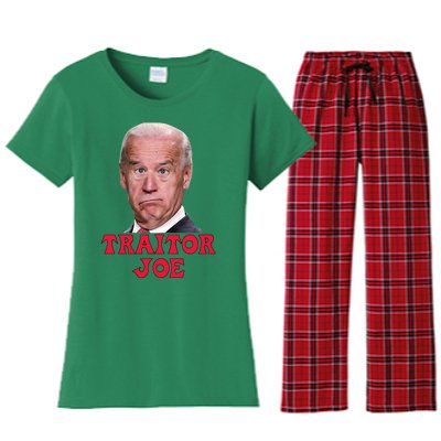 Anti Biden AntiBiden Pro Trump 2024 ProTrump Funny Traitor Joe Meme Women's Flannel Pajama Set