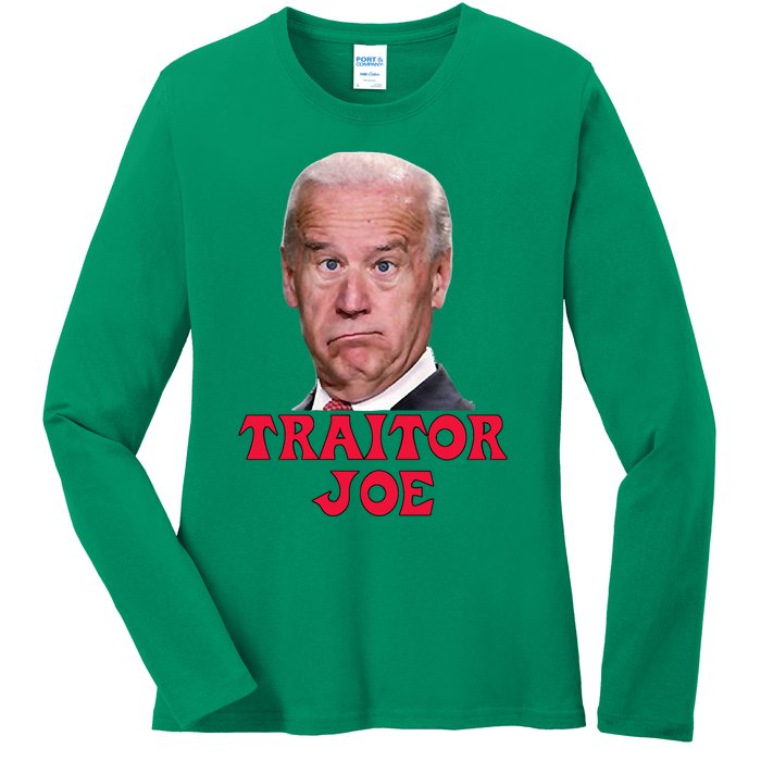 Anti Biden AntiBiden Pro Trump 2024 ProTrump Funny Traitor Joe Meme Ladies Long Sleeve Shirt