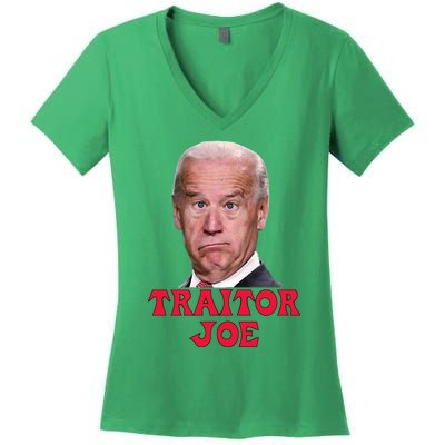 Anti Biden AntiBiden Pro Trump 2024 ProTrump Funny Traitor Joe Meme Women's V-Neck T-Shirt