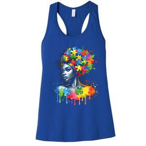 African Black Autism Mom Afro Mother Autism Awareness Mama Cute Gift Women's Racerback Tank