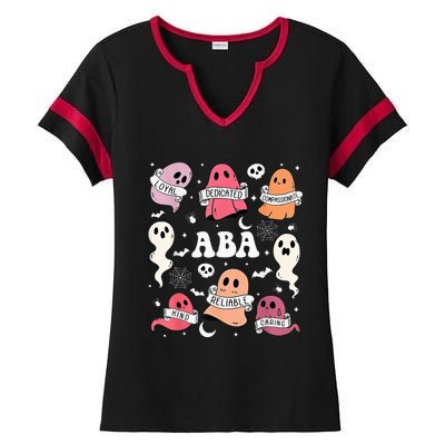 Applied Behavior Analysis ABA Halloween Spooky Cute Ghosts Ladies Halftime Notch Neck Tee