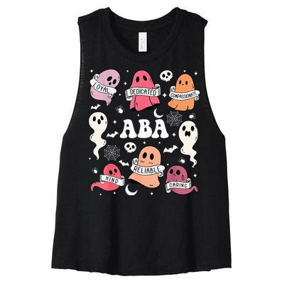 Applied Behavior Analysis ABA Halloween Spooky Cute Ghosts Women's Racerback Cropped Tank