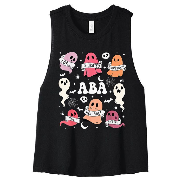 Applied Behavior Analysis ABA Halloween Spooky Cute Ghosts Women's Racerback Cropped Tank