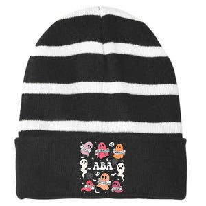 Applied Behavior Analysis ABA Halloween Spooky Cute Ghosts Striped Beanie with Solid Band