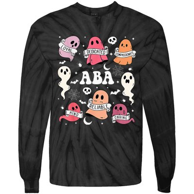 Applied Behavior Analysis ABA Halloween Spooky Cute Ghosts Tie-Dye Long Sleeve Shirt