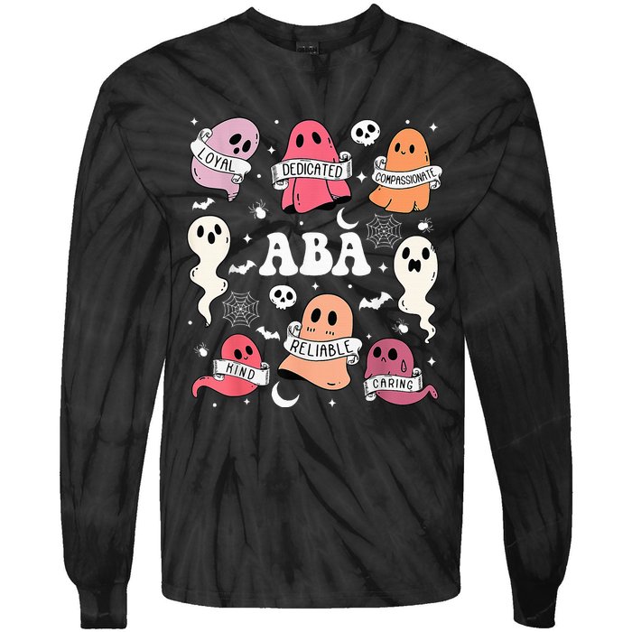 Applied Behavior Analysis ABA Halloween Spooky Cute Ghosts Tie-Dye Long Sleeve Shirt