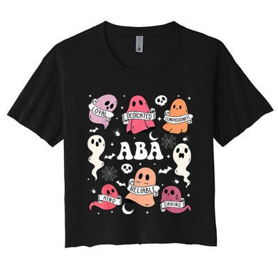 Applied Behavior Analysis ABA Halloween Spooky Cute Ghosts Women's Crop Top Tee