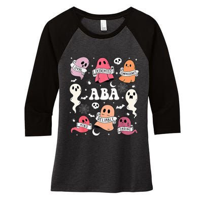 Applied Behavior Analysis ABA Halloween Spooky Cute Ghosts Women's Tri-Blend 3/4-Sleeve Raglan Shirt